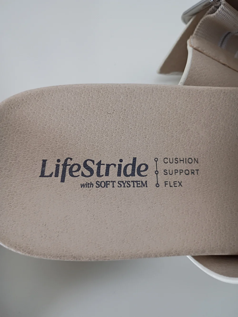 Life Stride White Crisscross Buckle Slide Sandals